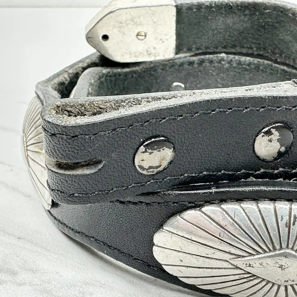 Justin Black Leather Concho Belt Strap No Buckle Size 30 ✨